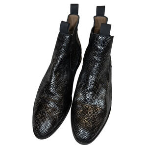 Pertini Black/Silver Metallic Snakeskin Embossed Chelsea Boot Size 40 EU US 9